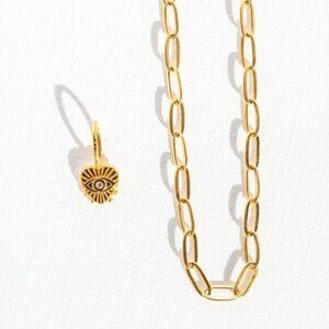 Waterproof Gold Paperclip Chain Necklace with Removable Heart Eye Charm Dainty